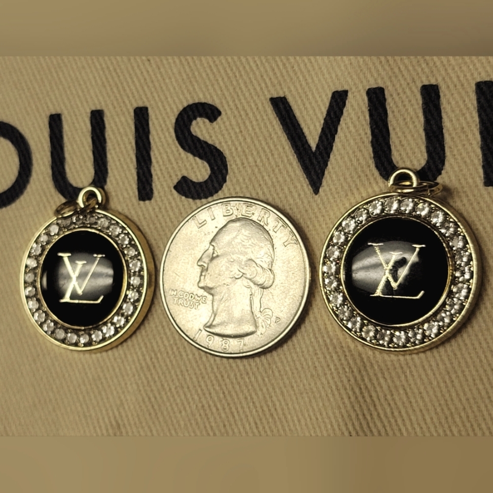 2 LV Blk. Enamel, Gold, Crystal Zipper Pulls - Picture 2 of 3